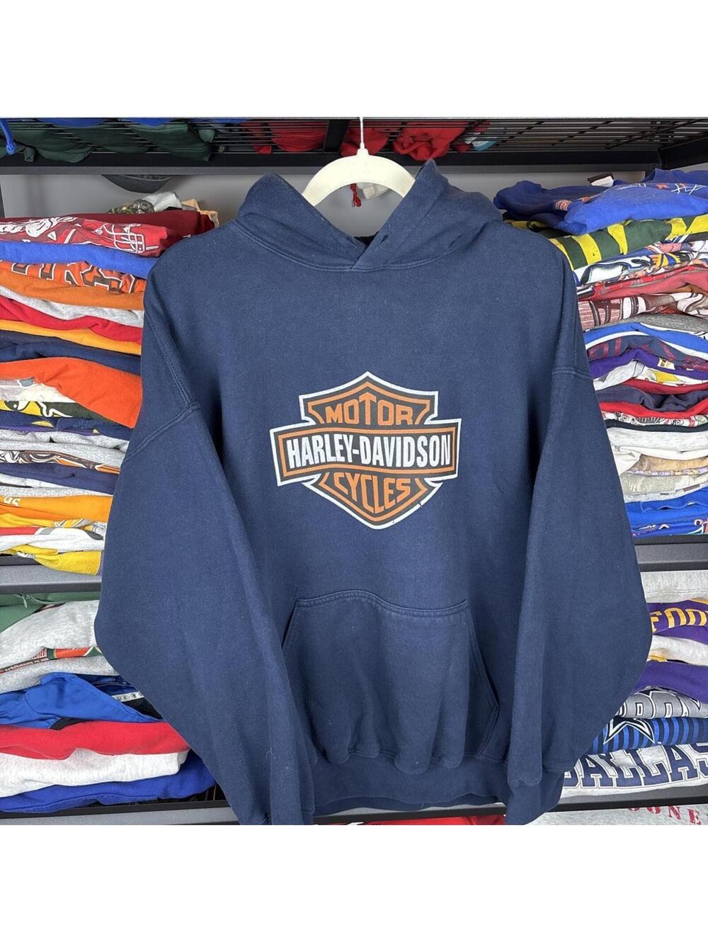 Vintage 90s Harley Davidson Motor Cycles Bar Shield Hoodie Sweatshirt XL